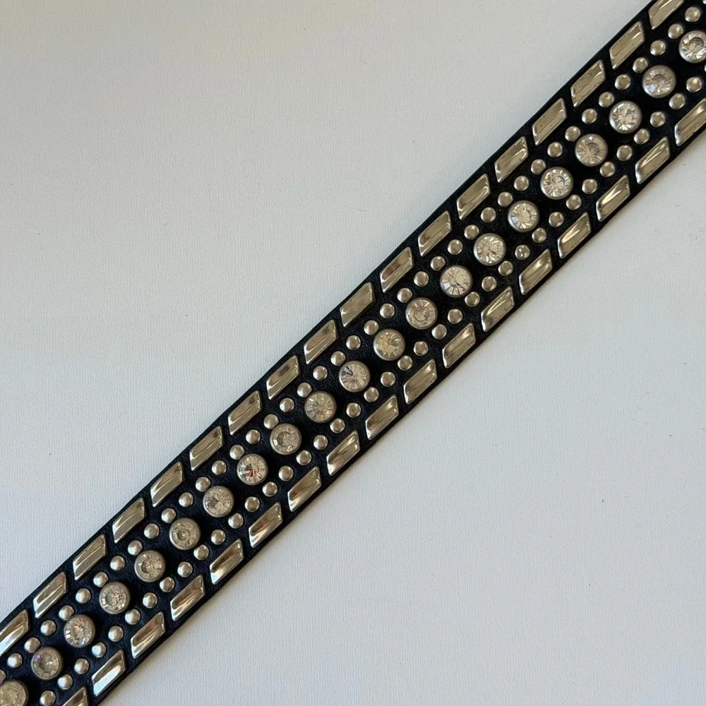 Vintage Nocona Belt Women Small Black Western‎ Rhinestone Studded Leather NWT